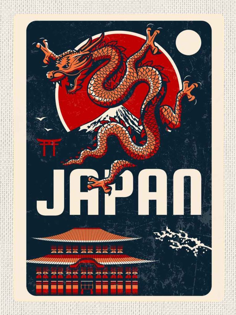 vianmo Holzschild 40x30 cm Japan Asien Architektur Drachen Trip Bildmotiv Reisemotiv Abenteuer Reisen