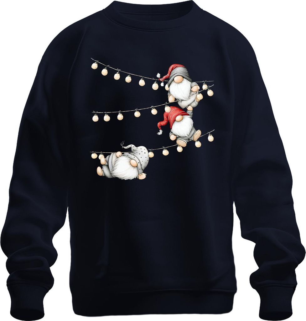 Weihnachtswichtel Gnome Lichterkette Weihnachten Geschenk Skandinavisch Uni Sweatshirt Pullover, Navy, XXL
