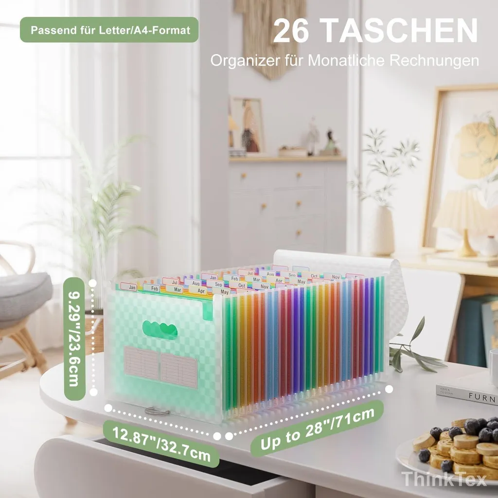 Classeur accordéon 26 poches A4 extensible vert pour tri de documents - 2