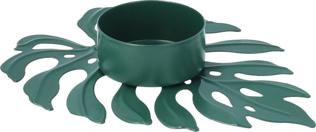 QUVIO Teelichthalter - Blatt - Teelichthalter - Kerzenhalter - Wohnaccessoires - Dekoratives Zubehör - 12,5 x 10 x 2 cm - Metall - Grün