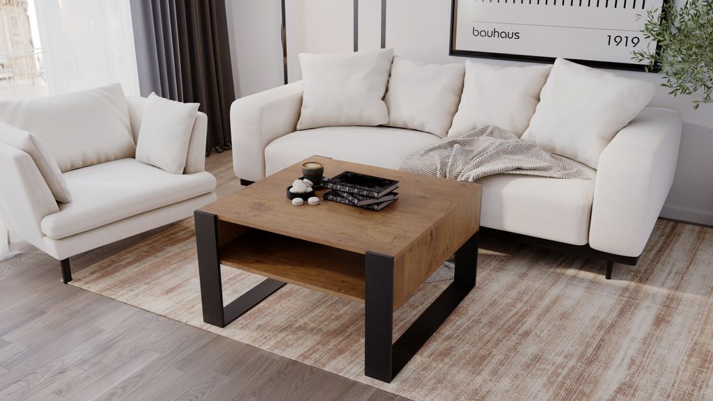 Couchtisch - modernes rustikales Design - Wohnzimmer-Tisch Beistelltisch Kaffeetisch Sofatisch Teetisch aus Holz Retro Eiche - Schwarz Matt 68x45x71,5