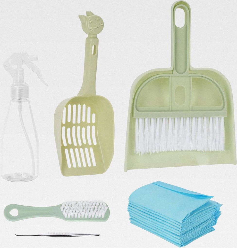 Haustier Kehrschaufel Set, Käfigreiniger, Mini Deluxe-Reinigungs Set für Kaninchen/Meerschweinchen/Hamster/klo Haustiere Kunststoff-Reinigungsbü...