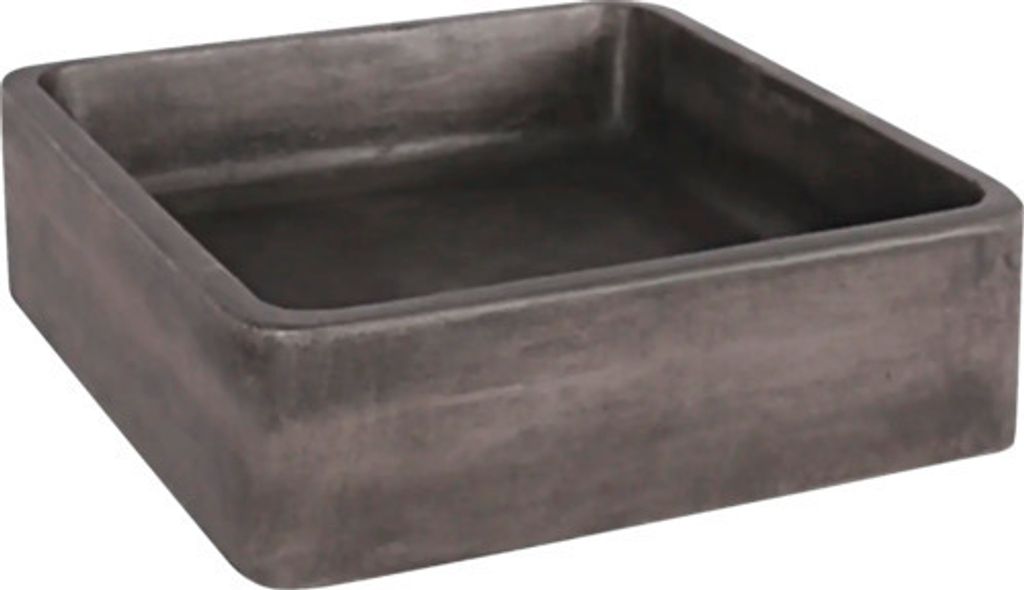A square, dark gray sink basin is shown from a slightly elevated angle.