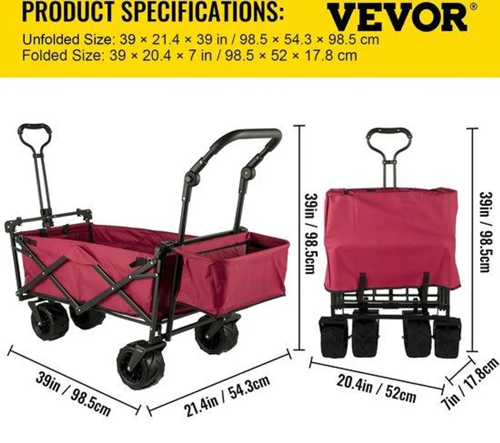 Poussette pliable rouge avec poignée confort et roues à air souples