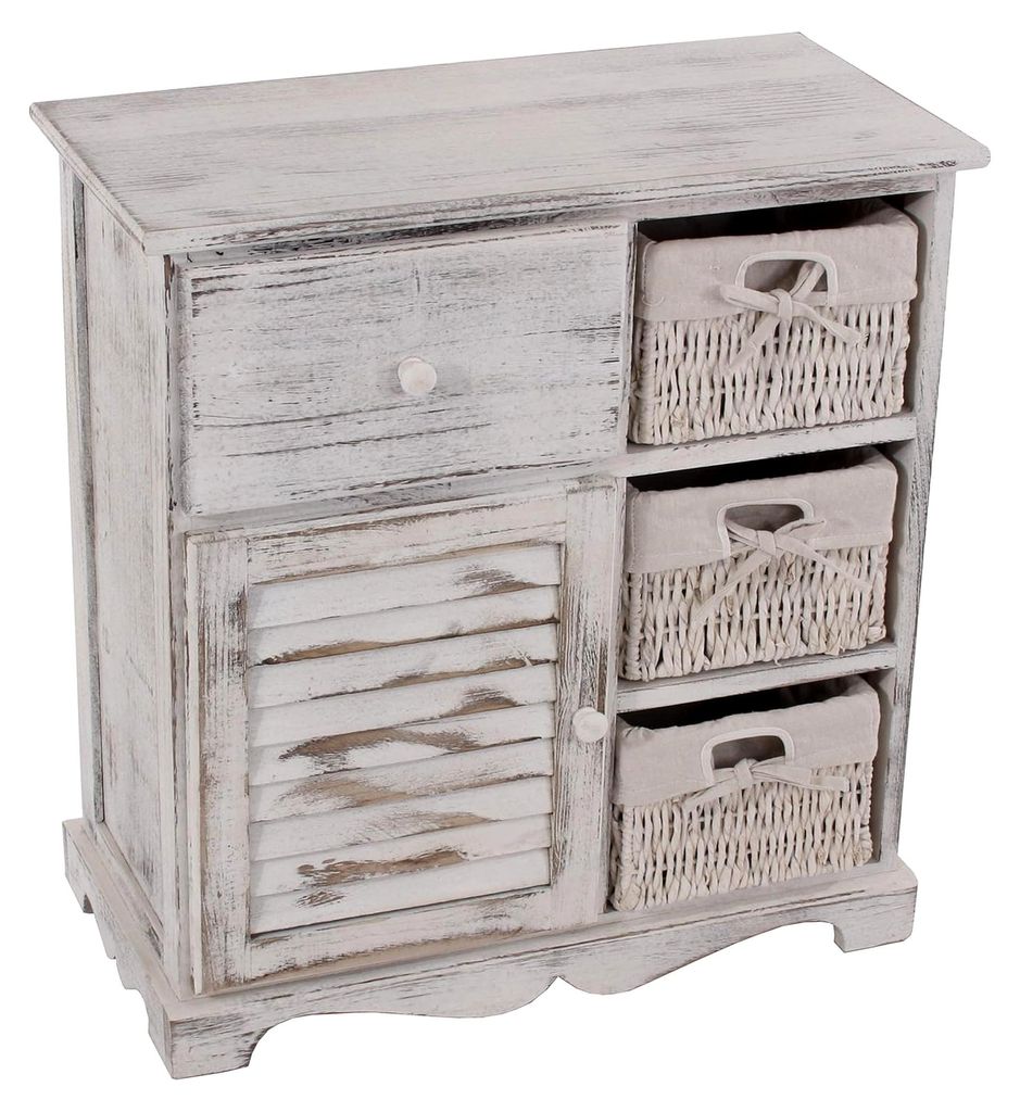 Kommode mit 3 Körben 63x60x30cm, Shabby-Look, Vintage - weiß