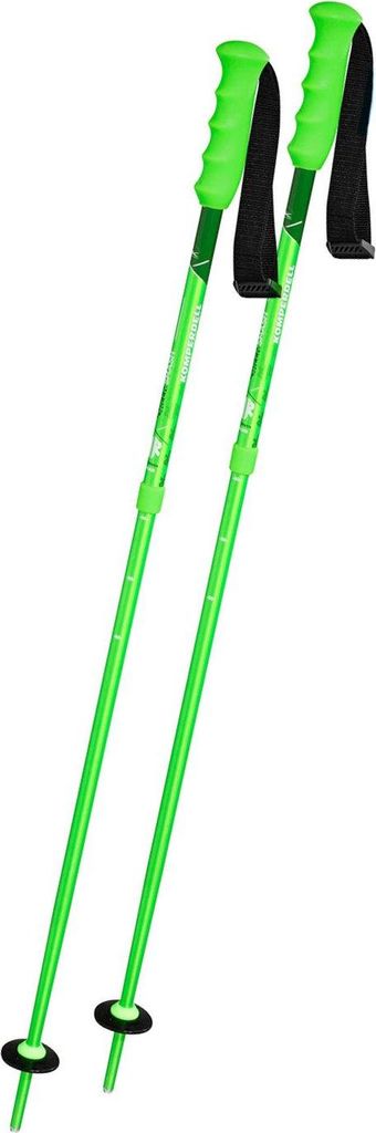 A pair of green ski poles against a white background.