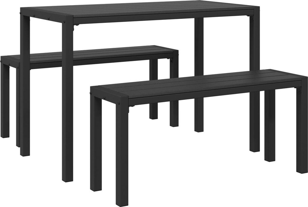 Möbel 3-teiliges Garten-Esszimmer-Set aus Stahl und WPC in Schwarz - Gartenbänke 42001769