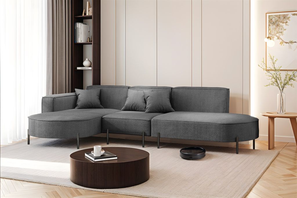 Ecksofa Designersofa VALENCIA in Stoff Scala Anthrazit Ottomane Links