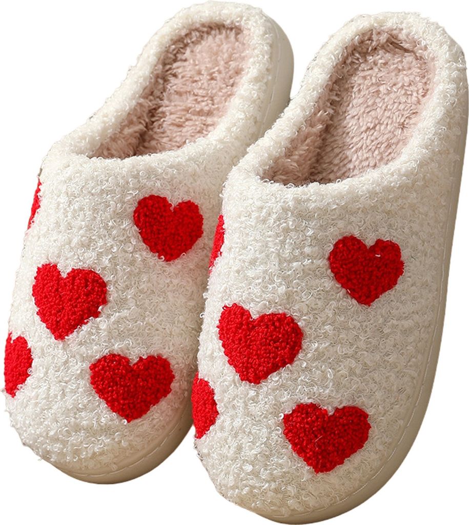 ASKSA Weihnachten Rentier Hausschuhe Winter Pluesch Pantoffeln Hausschuhe Warme Slippers, Rot, Groesse: 38-39