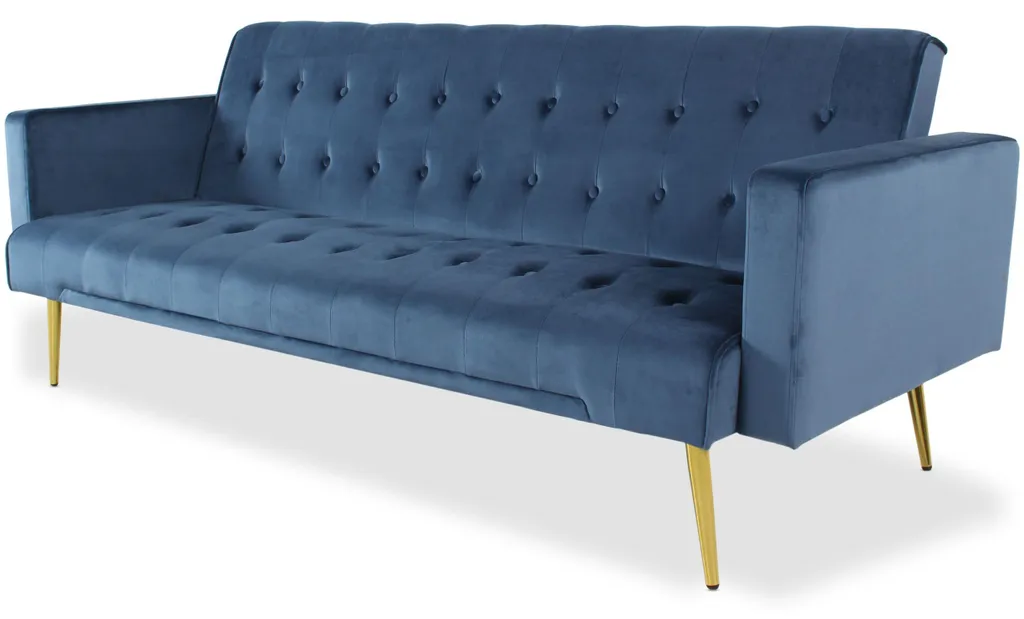 Banquette clic-clac convertible en velours bleu Justy pour petit espace