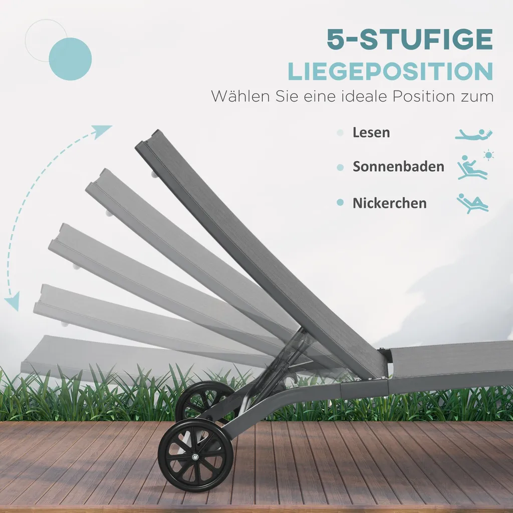 Bain de soleil de jardin en aluminium bleu avec dossier inclinable - 4