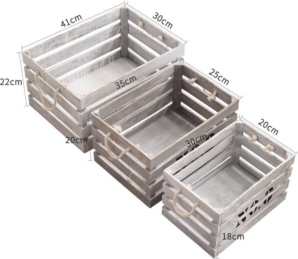 Rebecca Mobili Set mit 3 Aufbewahrungsboxen aus Paulownia-Holz, weiß