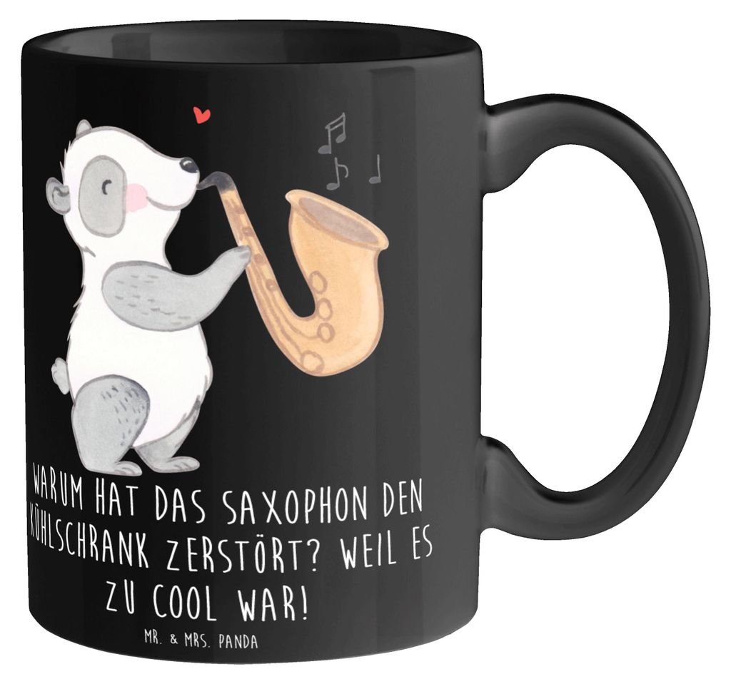 Mr. & Mrs. Panda Kaffeetasse Saxophon Kühlschrank - Schwarz - Geschenk, schöne tasse, Blues, Lernen, Kaffeebecher, Humor, Fortgeschrittene, Teeta...