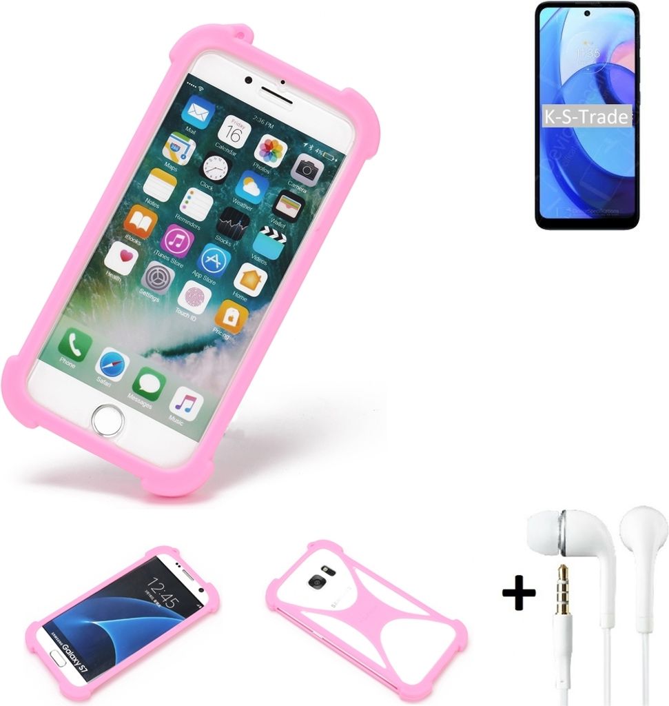 K-S-Trade Bumper + Kopfhörer kompatibel mit Motorola Moto E30 Handy Hülle Schutzhülle Silikon Schutz Hülle Cover Case Silikoncase Silikonbumper