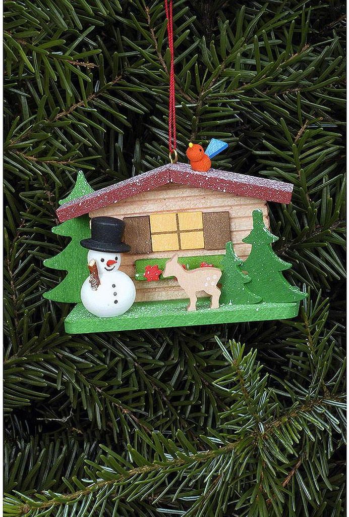 Christbaumschmuck Schneemann am Almhaus (9,3x5,3cm) von Christian Ulbricht