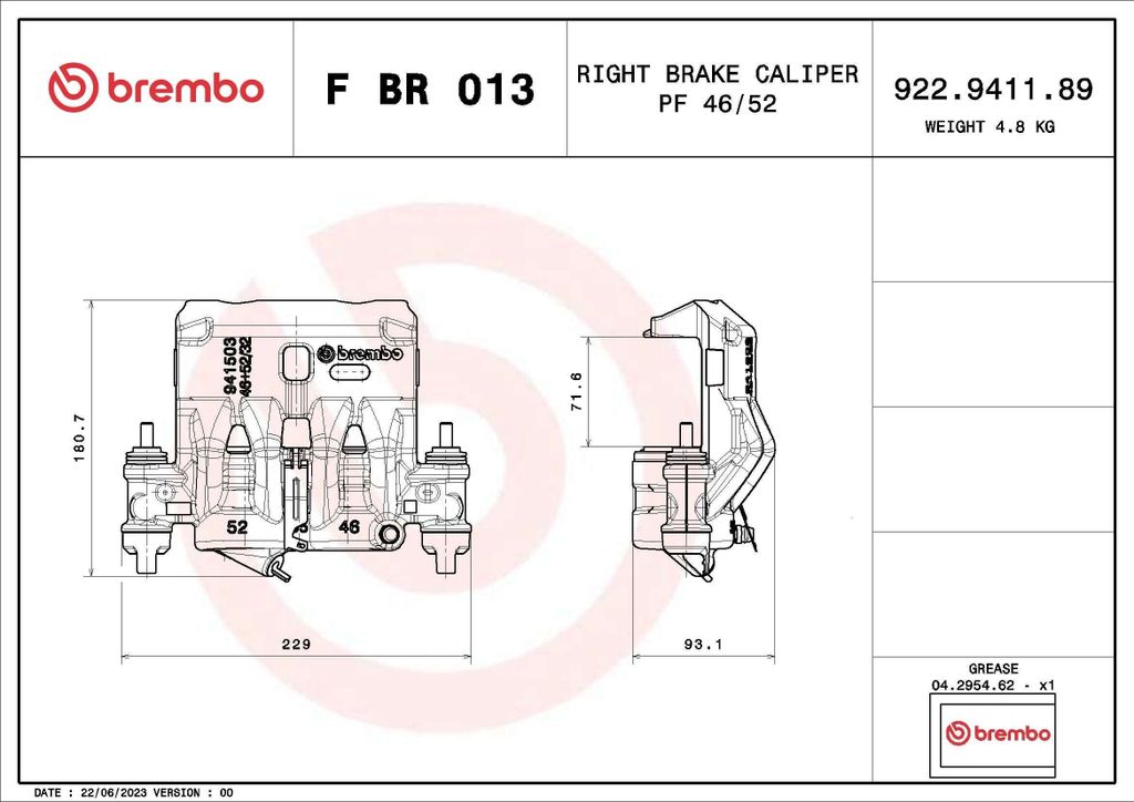 BREMBO F BR 013 - OE 1607876880 Bremssattel für Boxer, Ducato, Jumper