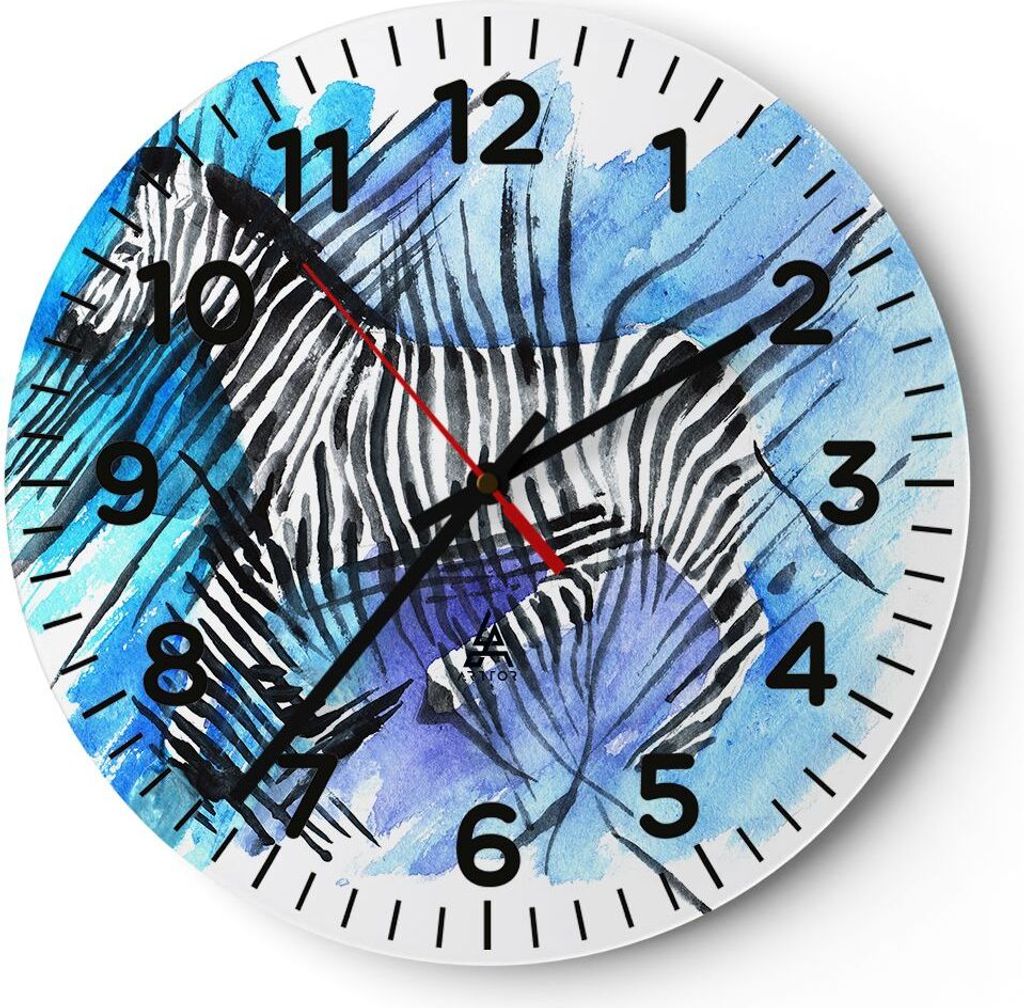 Wanduhr - Rund - Glasuhr - Zebra Streifen Tierwelt Pelz - 40x40cm - Schleichendes Uhrwerk - Lautlos - zum Aufhängen bereit - Dekoration Modern - W...