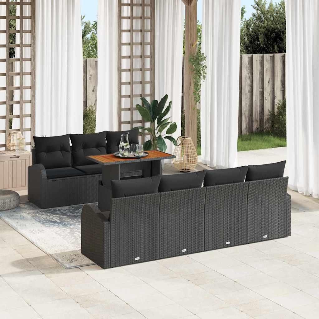 "2026 Promotion" Garten-Sofa-Set - Balkonmöbel - mit Speicher 8 pcs - Schwarz Poly Rattan - Gartenmöbelset CC19489