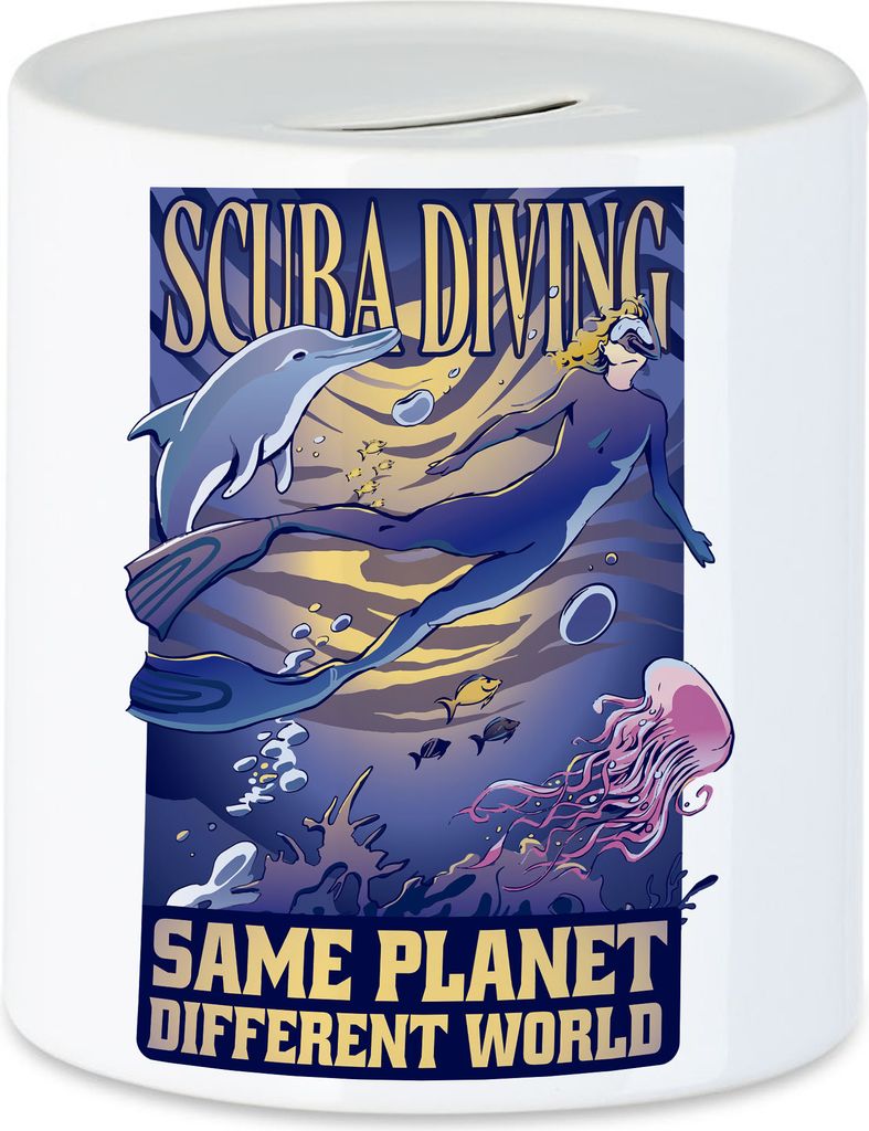 Suba Diving Same Planet Different World Spardose Taucher Meer Ozean Fische Schwimmen Tauchen Taucherbrille