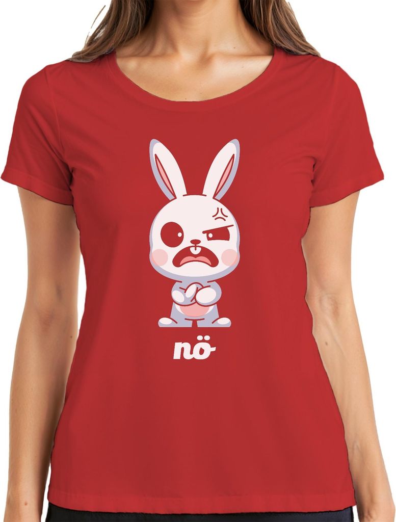 nö Hase süß böses Häschen niedliches Cartoon Geschenk Ostern Damen T-Shirt, Rot, XL
