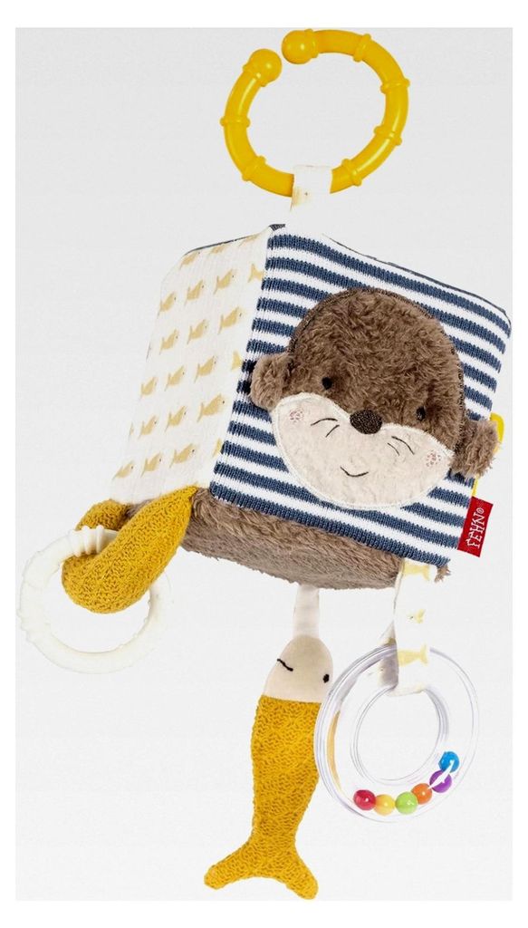 Activity-Würfel Otter – Motorik-Spielzeug mit Greifelementen zum Aufhängen – Für Babys und Kleinkinder ab 0+ Monaten – Maße: 10 x 10 cm