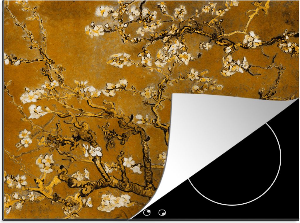KitchenYeah Herdabdeckplatte Mandelblüte - Kunst - Van Gogh - Gold , 57x51cm, Küche Deko, Glaskeramikfeld Herdabdeckung, Abdeckplatte fùr Koch...