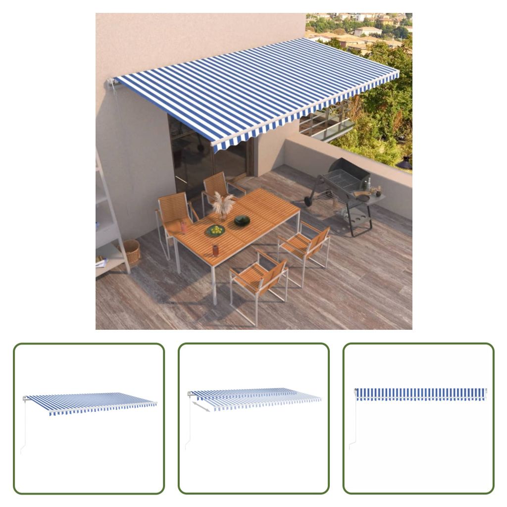 The Living Store Markise Automatisch Einziehbar 600x350 cm Blau und Weiß