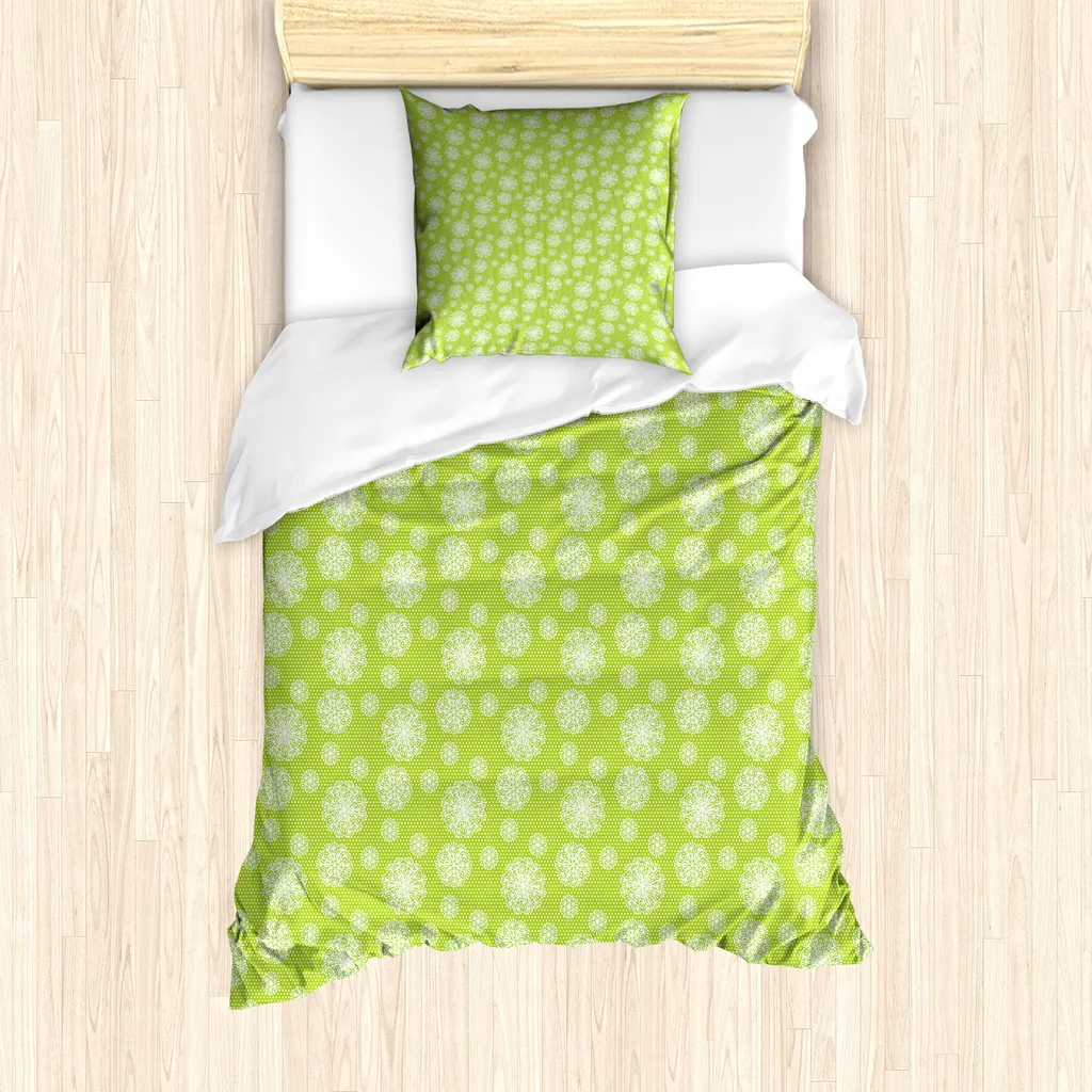 Set Letto Singolo Botanico Pois ABAKUHAUS Verde Mela 135x200 Anti-Polvere