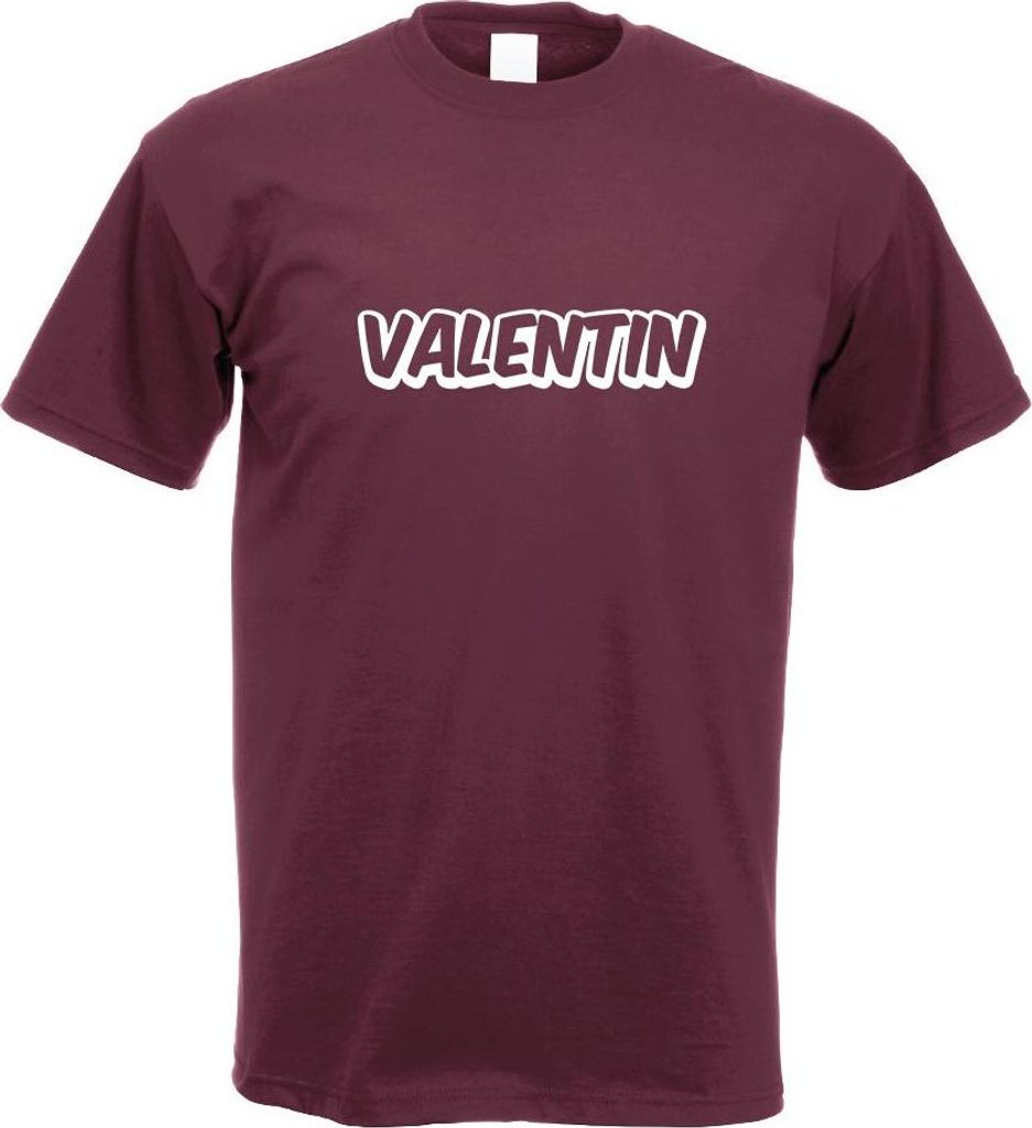 Kiwistar - T-Shirt - Burgund - Valentin Vorname Jungen Motiv Bedruckt Funshirt Design Print - mit Motiv Bedruckt - Funshirt Design - Sport - Freize...