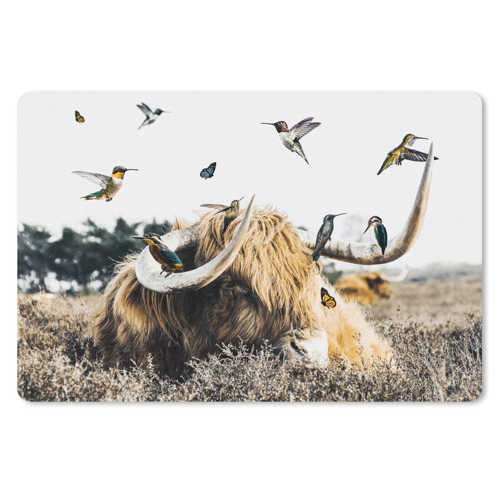 MuchoWow Mauspad Mousepad Schottischer Highlander - Vogel - Heidekraut 27x18 cm - Mousepads - Maus Mat - Pad - Mausunterlage - Büroartikel - Des...
