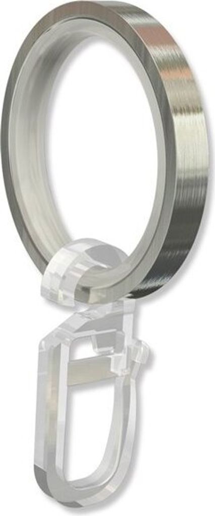 Interdeco Ringe mit Gleiteinlage und Faltenhaken, Gardinenringe mit Einlage für Gardinenstangen 20 mm Ø, Edelstahl-Optik (Packung 10 Stück)