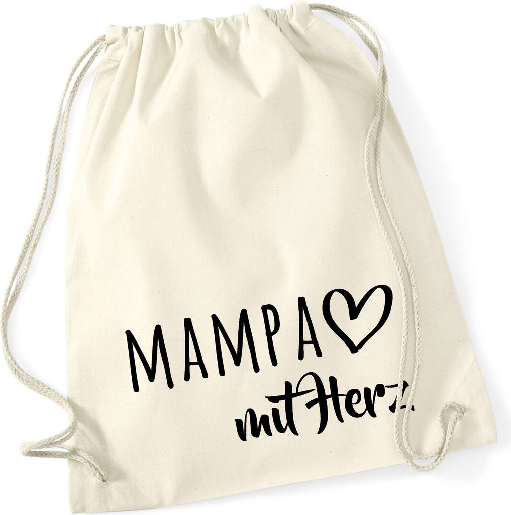 Huuraa Turnbeutel MAMPA mit Herz 12 Liter Natural Baumwolle Rucksack Geschenkidee