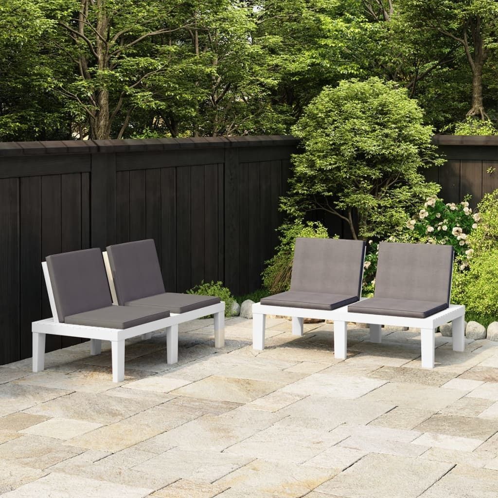 The Living Store Gartenbänke mit Kissen 2 Stk. Kunststoff Weiß