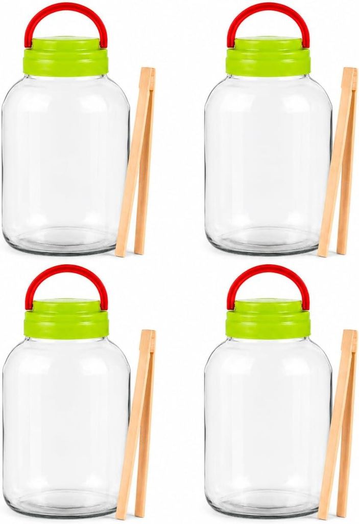 4er Set Gurkengläser 3 L mit Deckel und Holzzange – Produktbild 