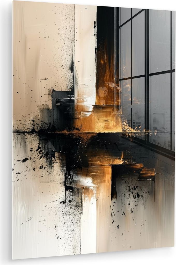 MuchoWow Glasbilder - Bilder auf Wandbild - Foto auf Glas Modern - Schwarz - Farbe - Gold 30x40 cm Wanddekoration aus Glas - Acrylglasbild - Acrylb...