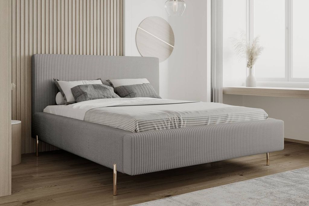 Polsterbett MONACO 140x200 cm Doppelbett mit Lattenrost Stauraum Bettkasten Stoffbett HELLGRAU