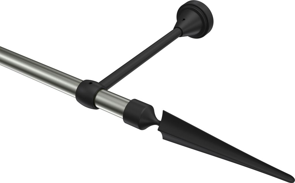 Interdeco Gardinenstange / Vorhangstange Edelstahl-Optik / Schwarz, Typ Primus Lorenzo (Speer), 16 mm Ø 1-läufig, 360 cm