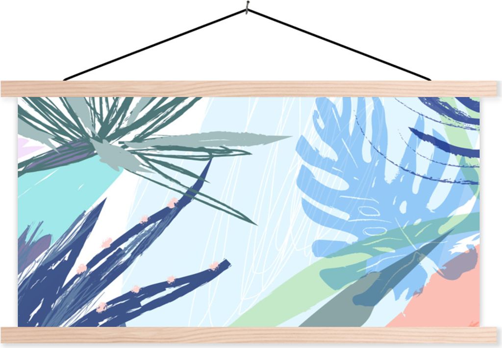 MuchoWow Textilposter Sommer - Laub - Blau 120x60 cm mit holzfarbenen Rahmen - Klemmleiste