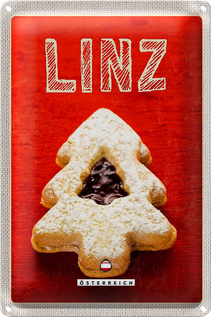 Blechschild Reise 18x12cm Linz Winter Plätzchen Erdbeerfüllung