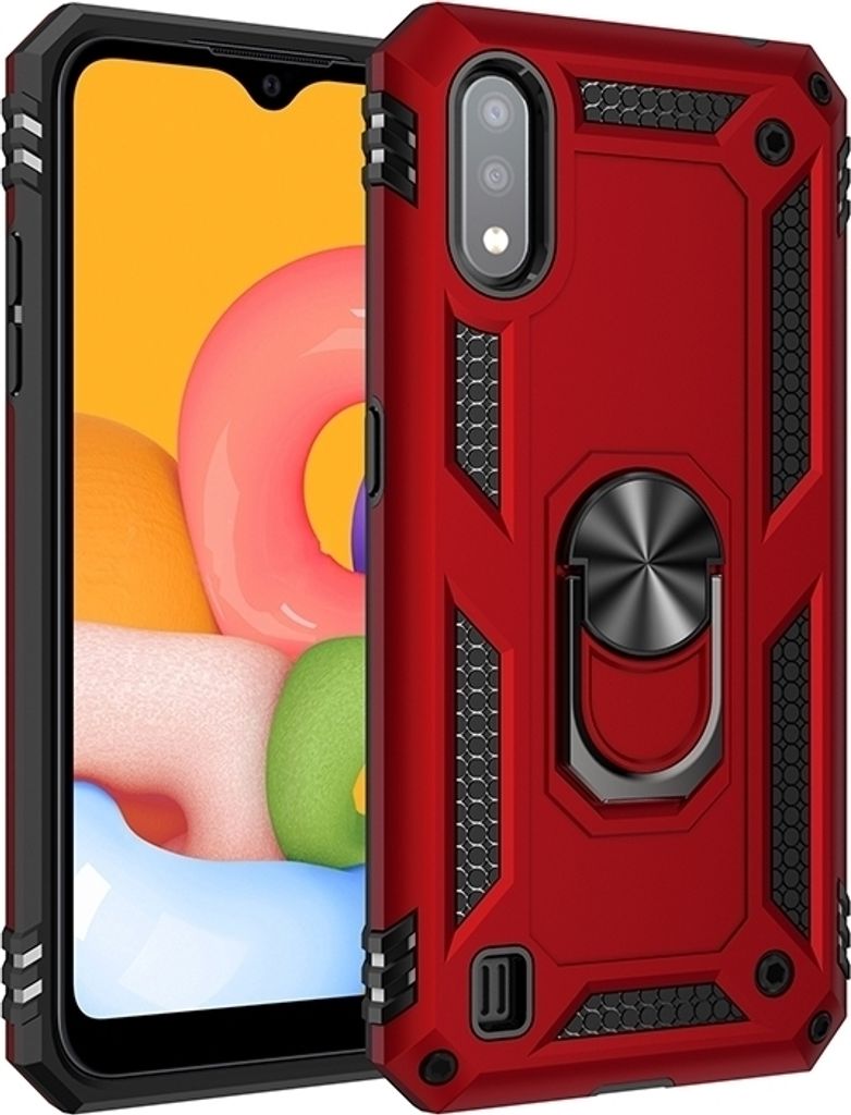 Mobigear Armor Ring Samsung Galaxy A01 Hülle Hardcase Backcover Stoßfest mit Ringhalter - Rot