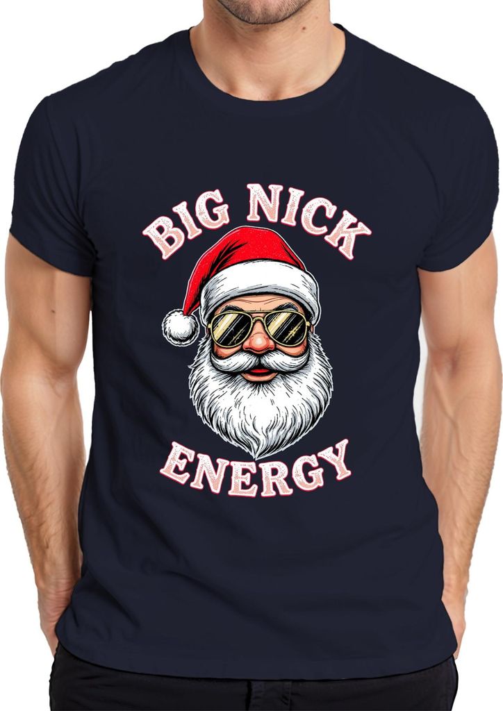 BIG NICK ENERGY Weihnachtsmann Sonnenbrille Weihnachtsgeschenk Herren T-Shirt, Navy, M