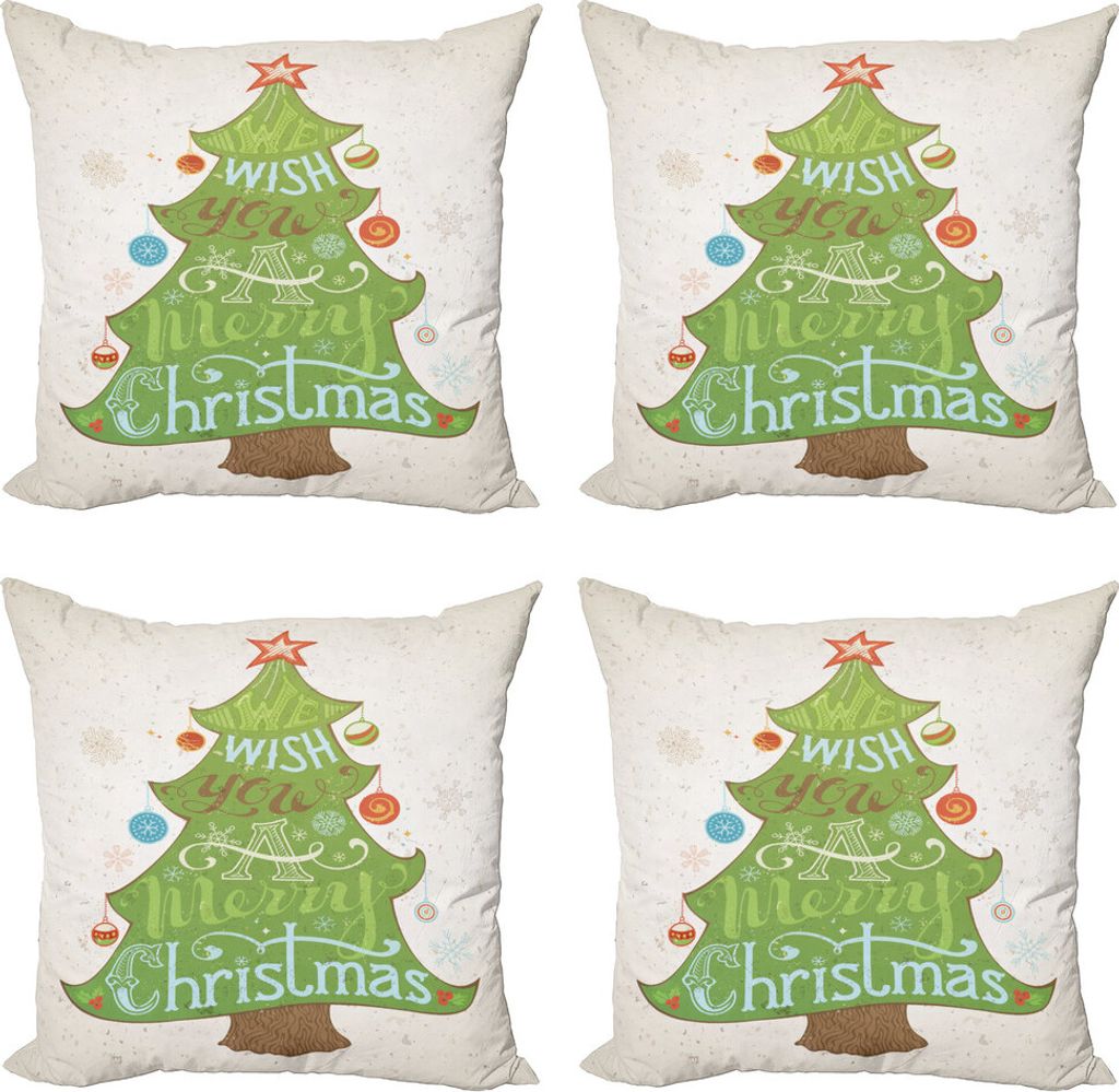 ABAKUHAUS Weihnachten Kissenbezug Set (4 Stück), Frohe Wunsch auf Kiefer, Moderner Doppelseitiger Digitaldruck, 60 cm x 60 cm, Mehrfarbig