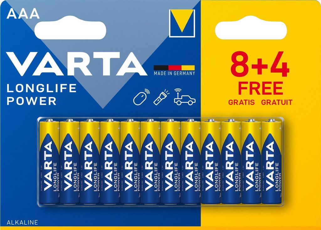 Lot de 12 piles alcalines Varta, format LR03 (AAA), blister Image du produit 