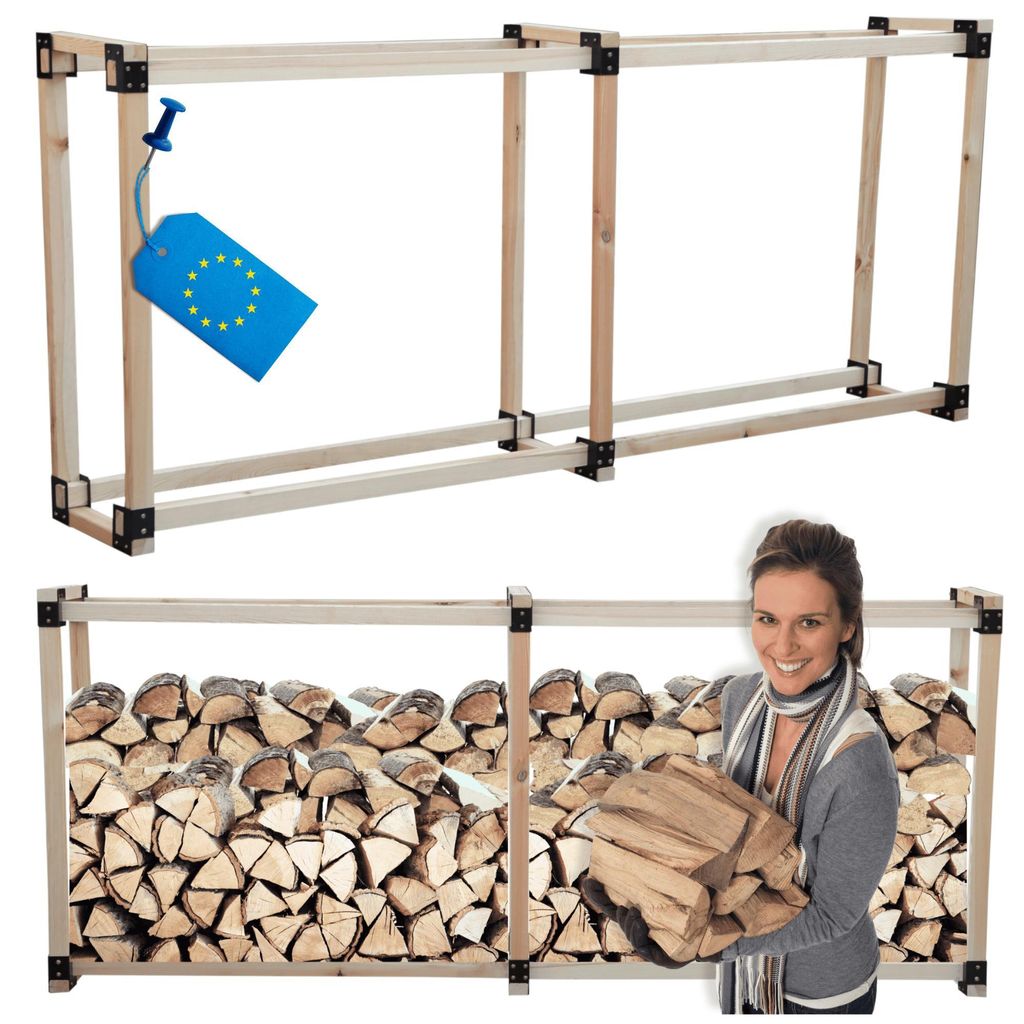 MODO24 Kaminholzregal, Holzunterstand, Brennholzregal, Holzlager, Brennholzständer, Aufbewahrung, Garten, Wetterfest, Massivholz, 154x292x40 cm, DRE