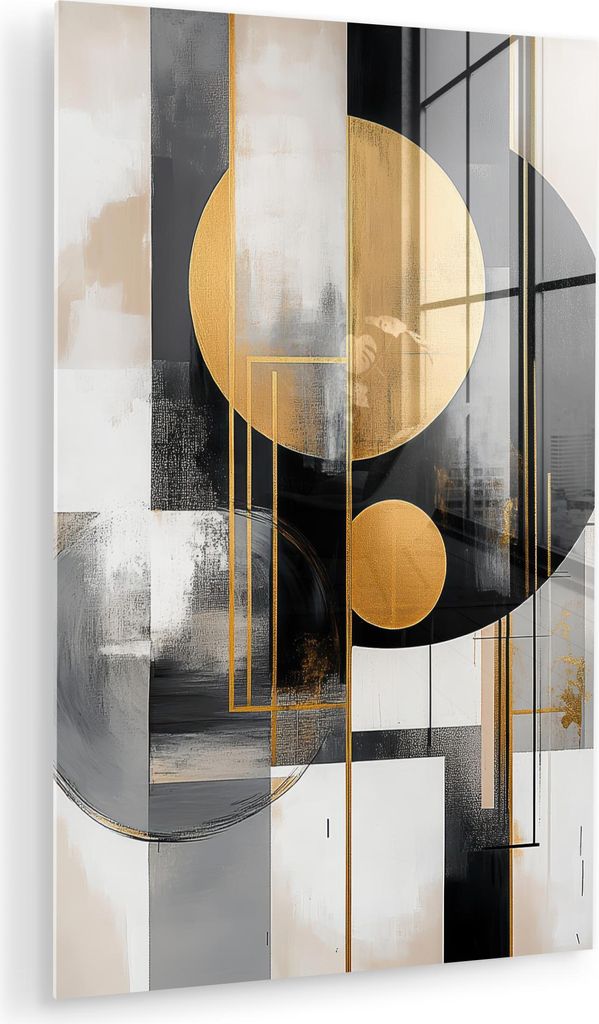 MuchoWow Glasbilder - Bilder auf Wandbild - Foto auf Glas Abstrakt - Gold - Silber - Formen - Ästhetisch - Modern 20x30 cm Wanddekoration aus Glas...