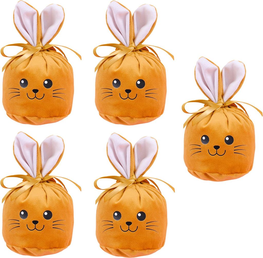 5 Stück Osterhasen-Geschenktüte, niedlich, tragbar, Cartoon-Kaninchenohren, Flanell, Leckereien, Snacks, Süßigkeiten, Kordelzugbeutel, Happy Ea...