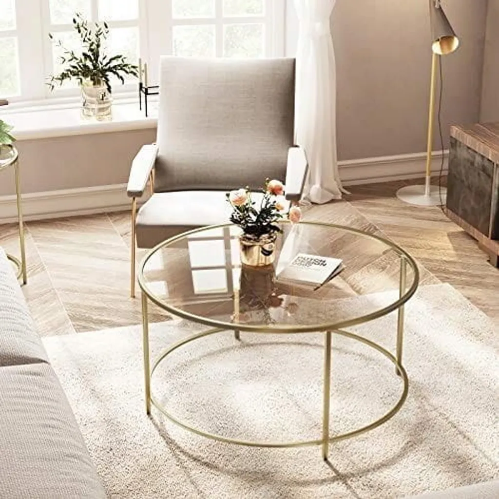 Table en verre transparent et structure dorée géométrique 84 cm - 2