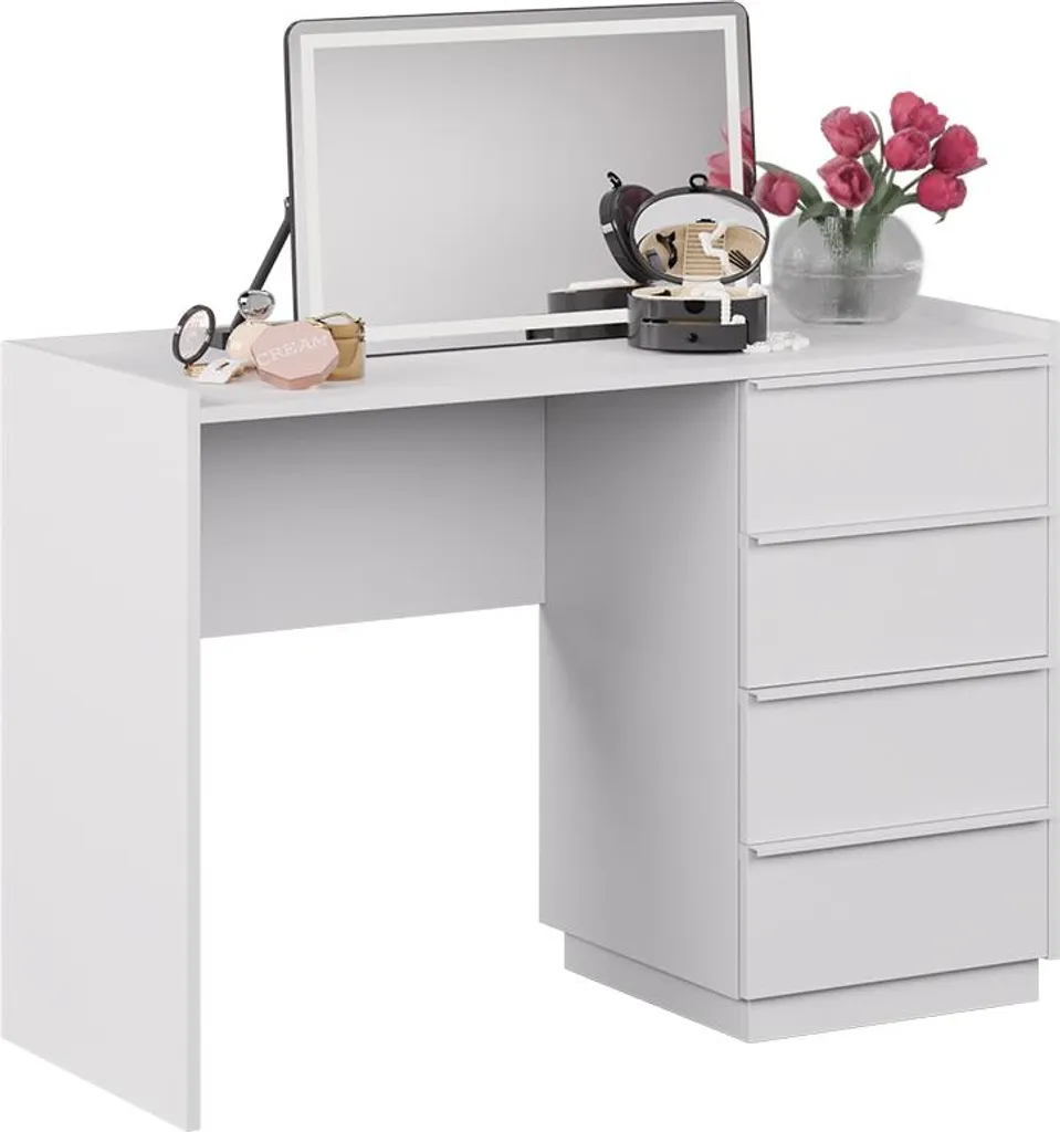 Table maquillage blanche 110cm Vicco 4 tiroirs - Solution rangement beauté
