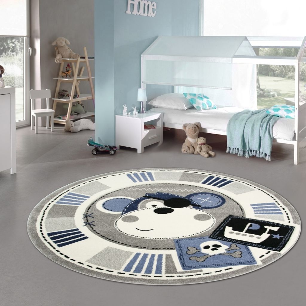Kinderteppich Spielteppich Teppich Kinderzimmer Babyteppich Pirat Affe in Blau Größe - 160 cm Rund
