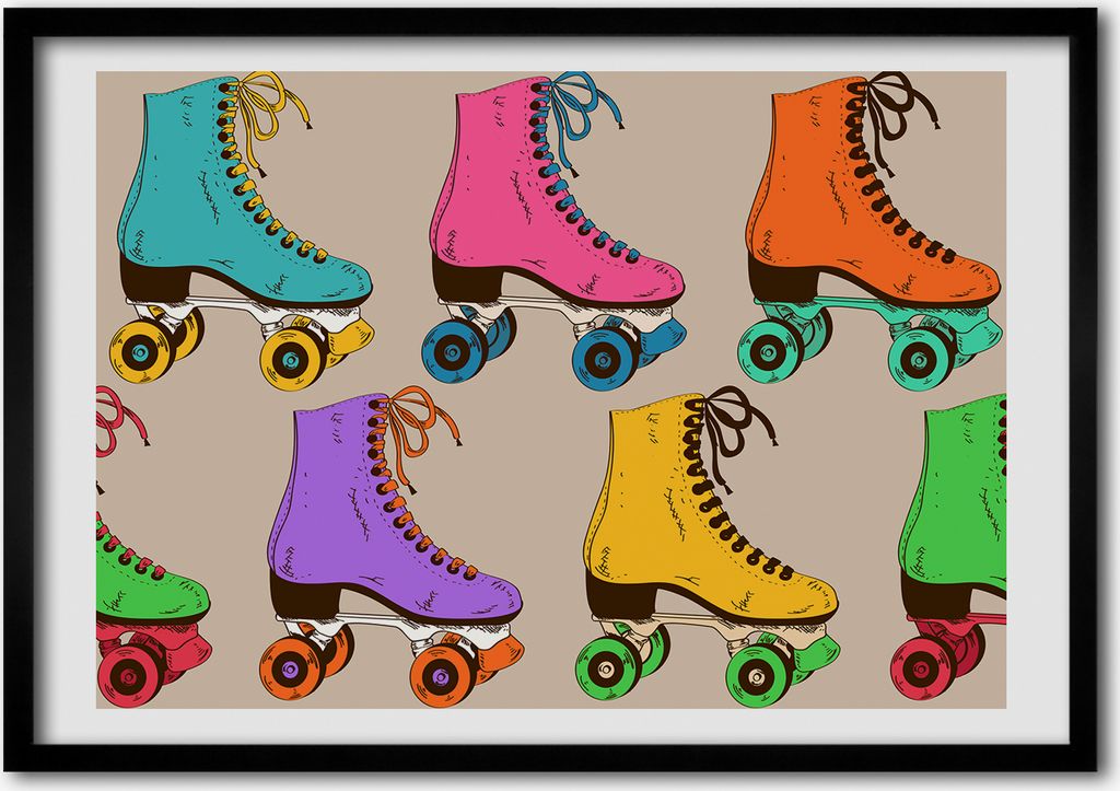 Bild - Bilderrahmen - 100 cm x 70 cm - MDF - Rahmen - Foto - Wandkunst Rollschuhe farbig